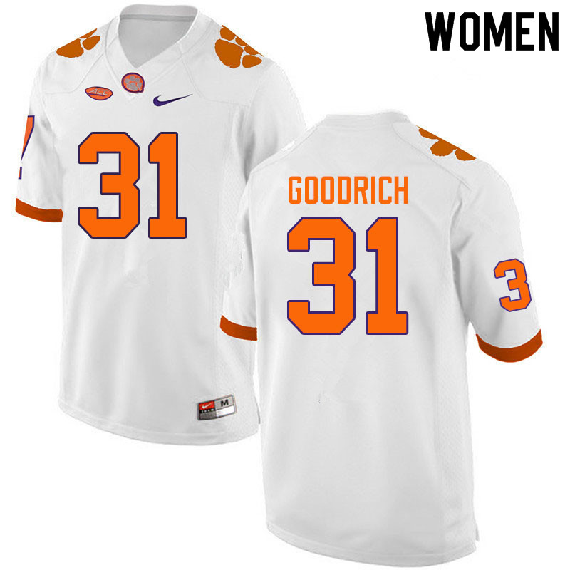 Women #31 Mario Goodrich Clemson Tigers College Football Jerseys Sale-White